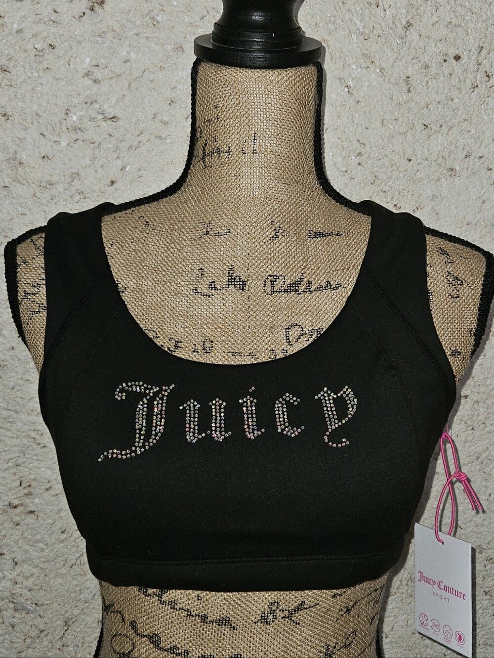 Juicy Couture Black Rhinestone 'Juice' Logo Crop Tank